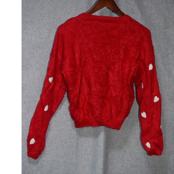 Kling Red Fuzzy Heart Print Knit Sweater EU 4 / US L - Picture 4 of 4